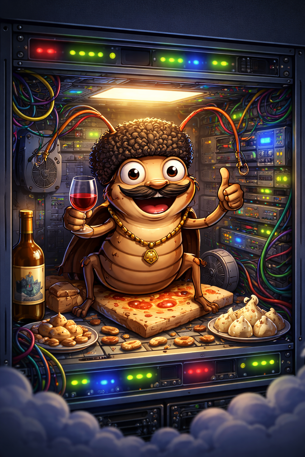 Гоги в своём серверном центре с хинкали